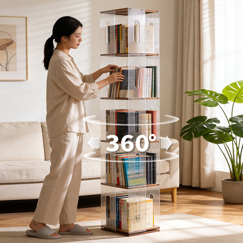 亚克力落地360度旋转书架客厅收纳置物架不占地方竹书柜多层立式,住宅家具,旋转书架,淘宝优惠券,粉丝福利购,淘宝优惠卷