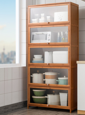 厨房用品收纳柜子家用大全落地多层多功能置物架带门储物柜书架木
