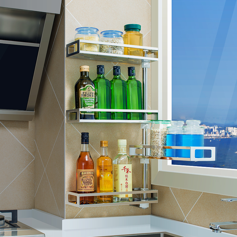 304不锈钢厨房转角置物架调味
