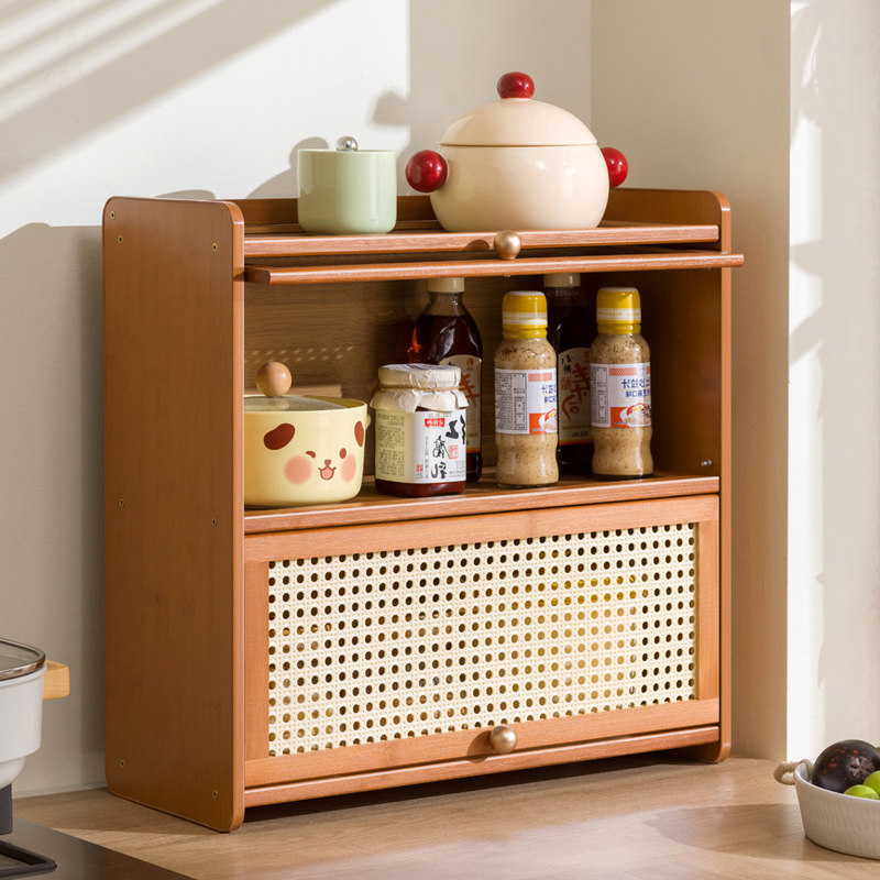 厨房调料品置物架多功能台面带盖防尘调料收纳柜子碗碟置物柜家用