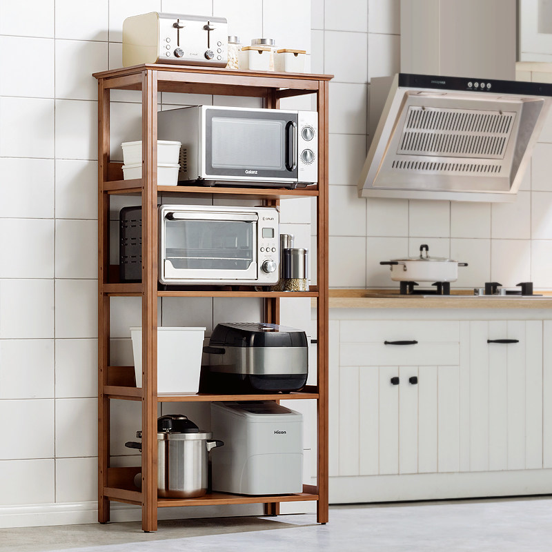 厨房置物架落地式多层微波炉架收纳架子多功能烤箱锅架竹木储物架