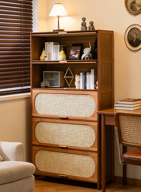 书架置物架落地书柜儿童储物柜一体靠墙收纳家用实木带门防尘边柜