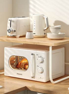 厨房微波炉架子置物架多功能支架原木风台面烤箱电饭煲收纳架子