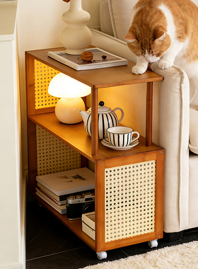 移动夹缝边几简易沙发侧边迷你小桌子床头置物架躺椅旁中古风角几