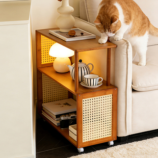 移动夹缝边几简易沙发侧边迷你小桌子床头置物架躺椅旁中古风角几