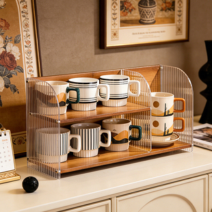 杯子收纳置物架中古风杯架子水杯架茶杯咖啡杯具收纳架高级感轻奢