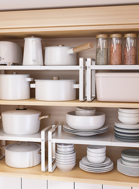 可伸缩厨房置物架台面橱柜隔板分层架碗碟调料收纳锅架桌面小架子