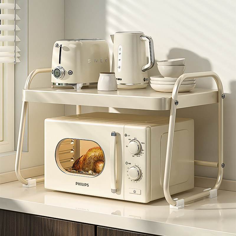 奶油风厨房置物架微波炉烤箱架子家用双层台面桌面电饭锅收纳支架,厨房/烹饪用具,果蔬置物架/篮/框,淘宝优惠券,粉丝福利购,淘宝优惠卷