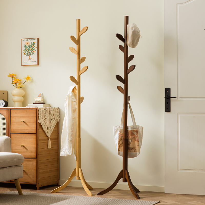 实木衣架落地衣帽架卧室家用挂衣架简易立式榉木挂衣杆室内挂包架
