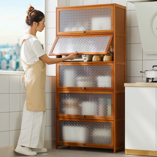 厨房置物架带门餐柜落地多层多功能整体橱柜微波炉锅具收纳储物碗