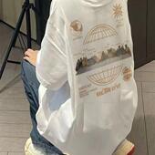 字母印花情侣装 t恤女设计感ins中长款 上衣潮 复古短袖 100%纯棉美式