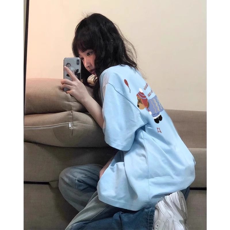 100%纯棉天蓝色短袖t恤女2T恤