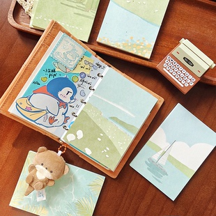手帐装 饰可撕留言纸 加厚不洇墨 原创手绘风春日故事绿色便签