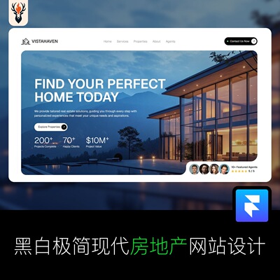 黑白极简现代房地产网站设计 Framer网站模板 可编辑源文件