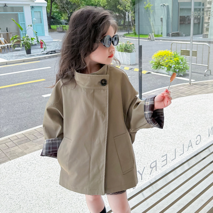 女童外套秋季新款儿童洋气中长款风衣韩版女宝宝时髦秋装复古外套