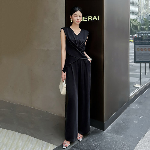2025气质百搭砂洗铜氨丝两件套女