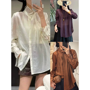 2026春款微透薄款时尚气质上衣打底衫设计感木耳边天丝长袖衬衫女