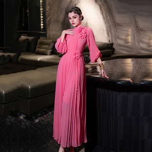 高级感超好看连衣裙长袖温柔风女装2025早春装粉色减龄垂坠感长裙