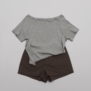 小露肩短袖 TOMATO SHOP 复古少女 上衣 t恤气质收腰宽松慵懒短袖