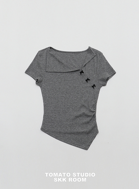 日系少女蝴蝶结不规则短袖T恤上衣女2026春夏新款