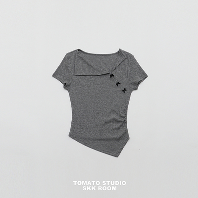 日系少女蝴蝶结不规则短袖T恤上衣女2026春夏新款