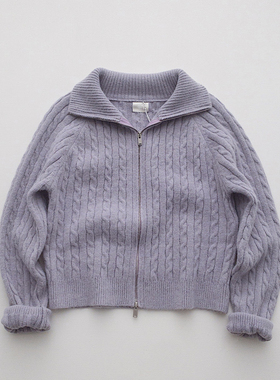 TOMATO SHOP 少女薰衣草浆紫~纯色厚实麻花毛衣开衫外套