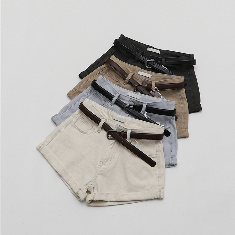 经典版型！25春夏新款 复古高腰显瘦洗水棉卷边牛仔短裤~配腰带