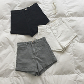 免邮 显瘦 SPG 2026春夏 实用好搭 纯色复古高腰卷边牛仔短裤 女