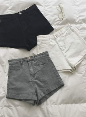 免邮 SPG 2025春夏 实用好搭/显瘦/纯色复古高腰卷边牛仔短裤女