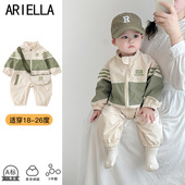 婴儿春秋装 男宝宝连体衣外套春季 衣服小月龄哈衣户外冲锋衣爬服潮