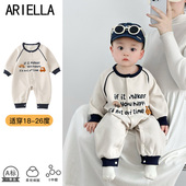 婴儿衣服春装 男宝宝连体衣春秋外套新生儿单层外出哈衣爬服薄款 潮