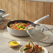 进口涂层 玻璃盖少油烟不粘锅 尚尼IHC恒温锅 大容量深煎锅26cm