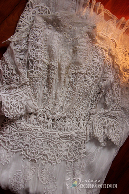 1900s 英国贵族爱德华手工蕾丝拼接 重工繁复工艺 茶会礼服古董裙