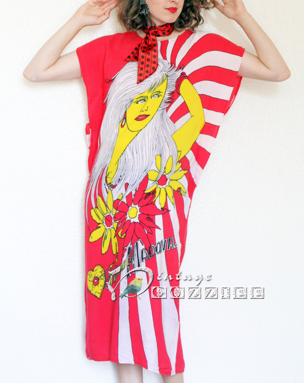 美国Vintage 1960s摩登女郎 幸运红色 日式和服袖斗篷长袍连衣裙