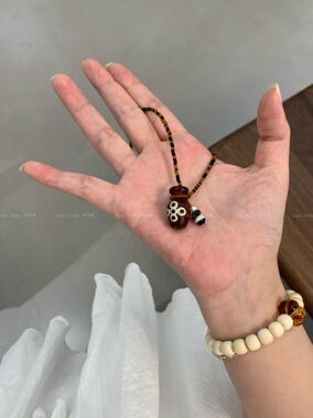 天然老玛瑙天珠复古小酒坛古着串珠项链