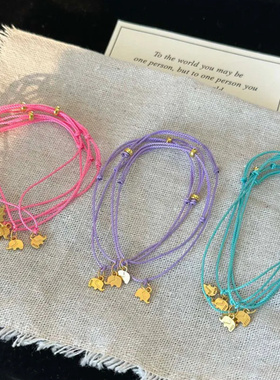 925银心象事成手工编绳小象吊坠手链可调节