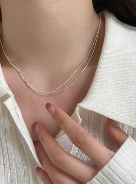 925纯银不对称拼接链条项链女简约设计个性双层链经典锁骨链百搭
