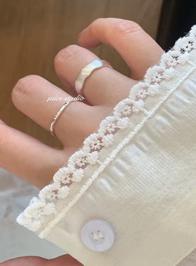 通体925银拉丝哑光磨砂质感波浪开口戒