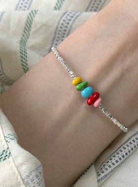 碎银子彩色豆豆套装 s925纯银手工项链手链新品串珠款小众