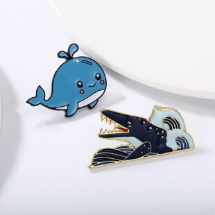 亚马逊ins鲸鱼胸针男女可爱日系徽章卡通别针扣装个性书包包配饰