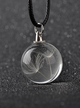 欧美时尚自然森系四叶草蒲公英玻璃干花项链亚马逊新品厂家现货