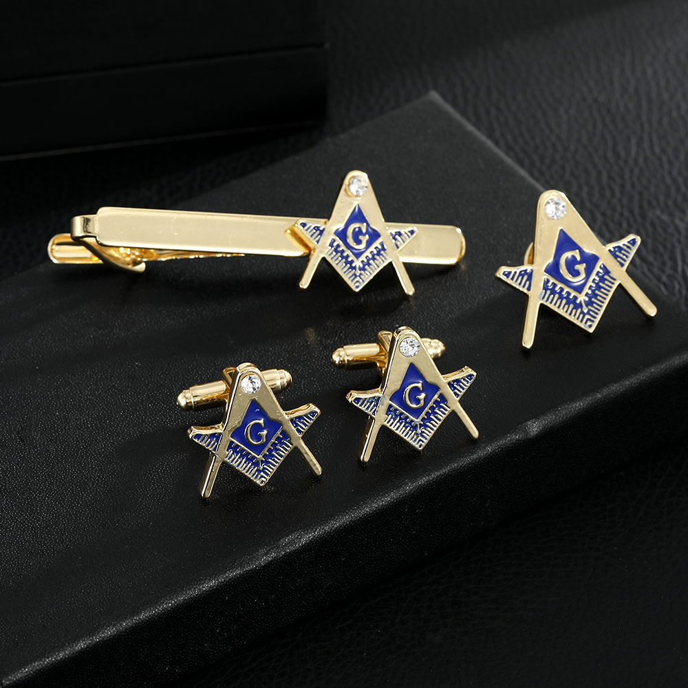 欧美时尚新款共济会合金滴油袖扣男士商务衬衫西服胸针领带夹