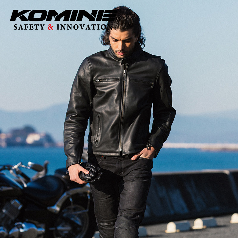 日本KOMINE春秋冬复古牛皮摩托车骑行服休闲带护具皮衣夹克LJ-534