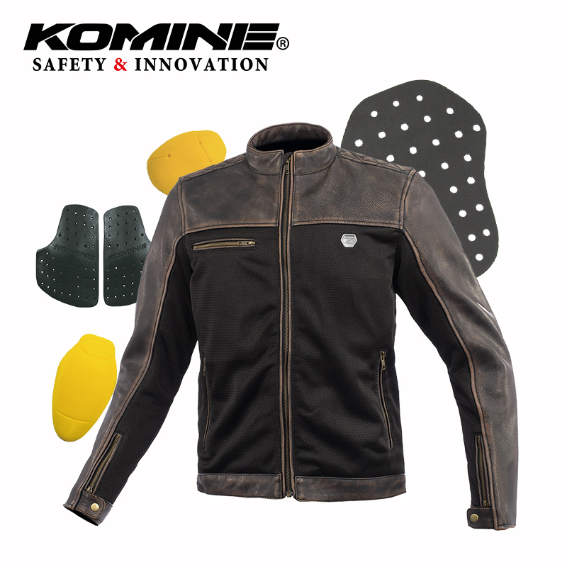 komine夏季摩托车皮革拼网眼夹克