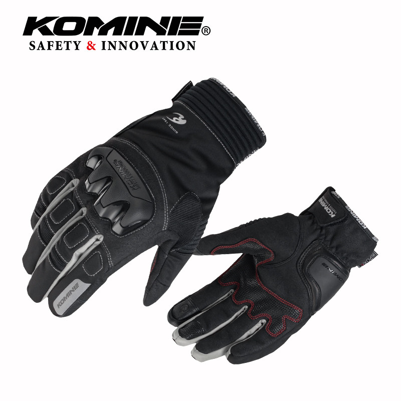 KOMINE冬季加绒短款摩托车骑行手套皮革耐磨可触屏骑士手套GK-834