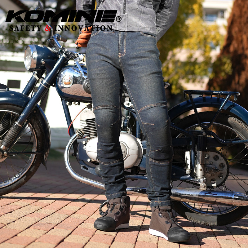 KOMINE春夏弹力修身摩托车骑行牛仔裤男女3D剪裁CE2级护膝WJ-749