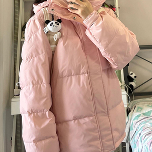 中戏羽绒服女短款 连帽小个子情侣面包服加厚学生白鸭绒冬外套 韩版