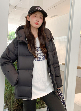 FTZT短款羽绒服女宽松加厚小个子90白鸭绒面包服连帽立领冬外套潮