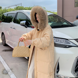 宽松过膝显瘦外套 加厚白鸭绒韩版 反季 香榭颂大毛领羽绒服女中长款