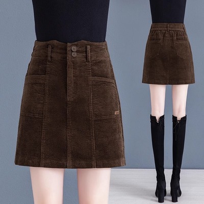 灯芯绒半身裙子女高腰a字短裙小个子打底裙外穿2024秋冬新款半裙